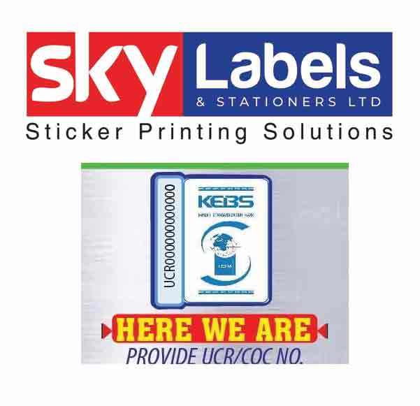 UCR KEBS STICKERS PRINTING