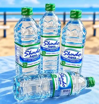 Packaged drinking water label design in Mombasa Kenya,How we designed Shindo Water label design,Four-sided water bottle label design,Transparent water bottle label design in Kenya,Custom bottled water packaging design for coastal brands