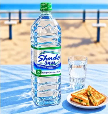 Packaged drinking water label design in Mombasa Kenya,How we designed Shindo Water label design,Four-sided water bottle label design,Transparent water bottle label design in Kenya,Custom bottled water packaging design for coastal brands